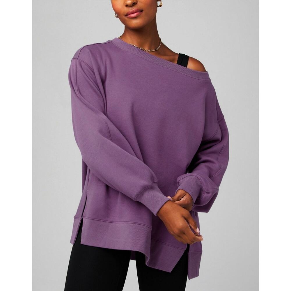 Fabletics Cozy Fleece Oversized Sweatshirt Purple Mystique Crewneck Large